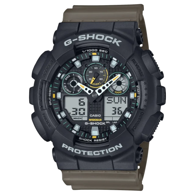 Casio G-Shock Duel Time  Black Case & Baige Band 200M WR - GA100TU-1A3