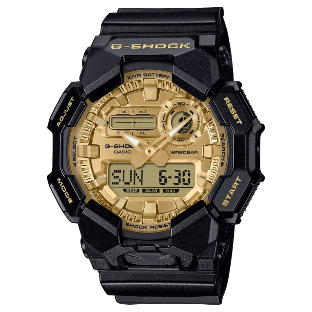 Casio G-Shock Duel Time Black/Gold, Black Resin 200M WR, 10YR Battery - GA010GGB-1A9