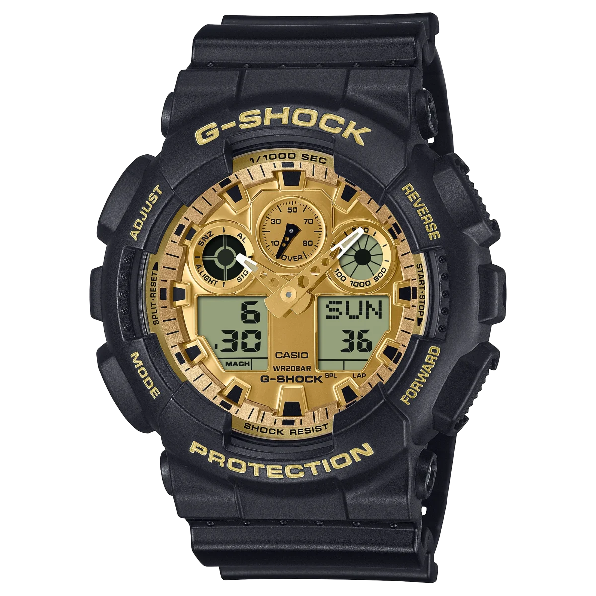 Casio G-Shock Duel Time Black/Gold, Black Resin 200M WR - GA100GGB-1A9