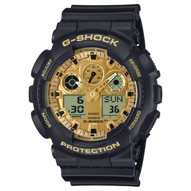 Casio G-Shock Duel Time Black/Gold, Black Resin 200M WR - GA100GGB-1A9