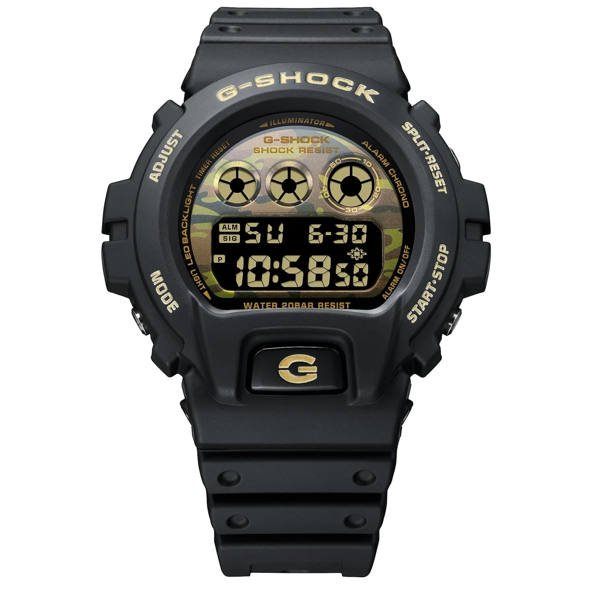 Casio G-Shock DW6900CF-1D Men's Digital Watch – Black & Gold Camo | 200M Water Resistant