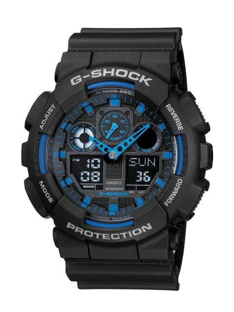 Casio G-Shock GA100-1A2 Men's Analog Digital Watch – Black & Blue | 200M Water Resistant