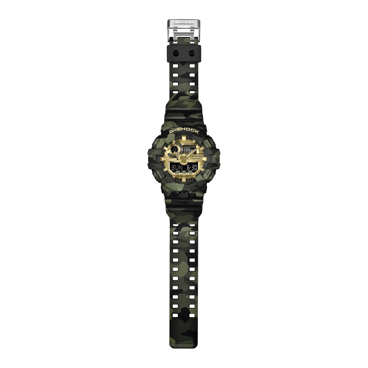 Casio G-SHOCK GA700CMG-3A Bold Camo Series Men's Watch – Green Camouflage & Gold Dial