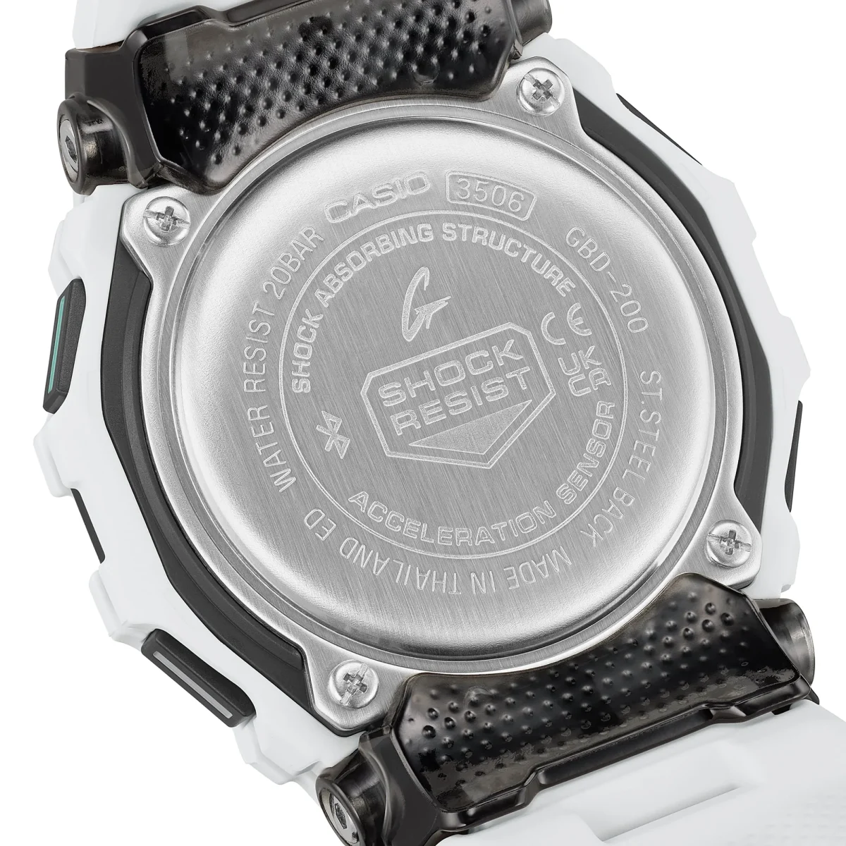 CASIO G‑SHOCK GBD‑200‑7DR Bluetooth Step‑Tracker Sports Watch — White