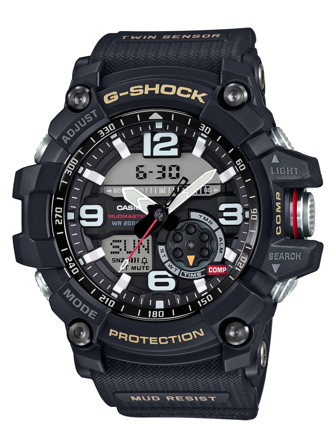 CASIO G-SHOCK GG1000-1ADR – Master of G “Mudmaster” Twin-Sensor Rugged Adventure Watch, Black Resin