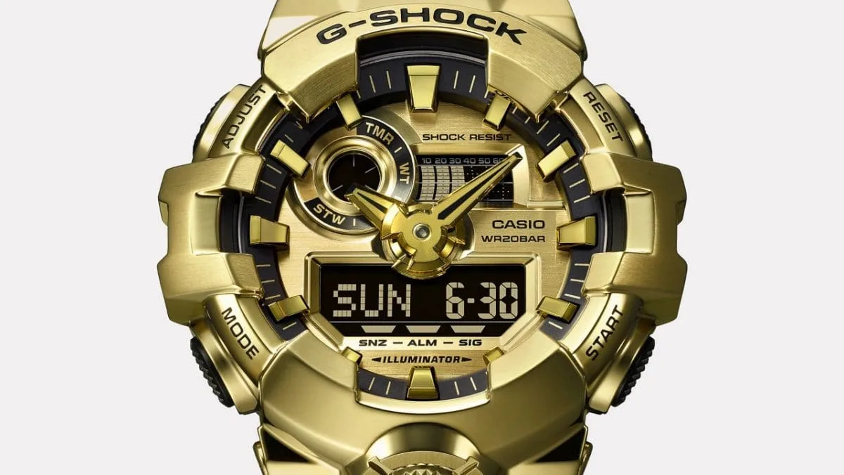 Casio G-Shock GM700G-9A Gold Stainless Steel Bezel Black Resin Strap Analog-Digital 200M Watch