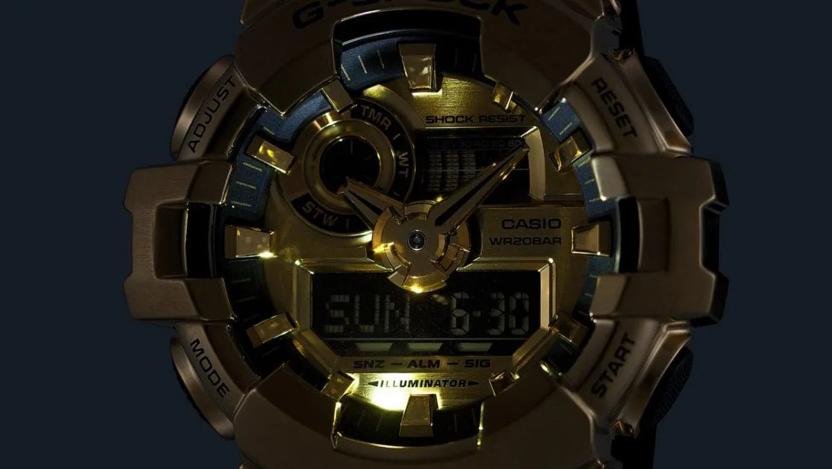 Casio G-Shock GM700G-9A Gold Stainless Steel Bezel Black Resin Strap Analog-Digital 200M Watch