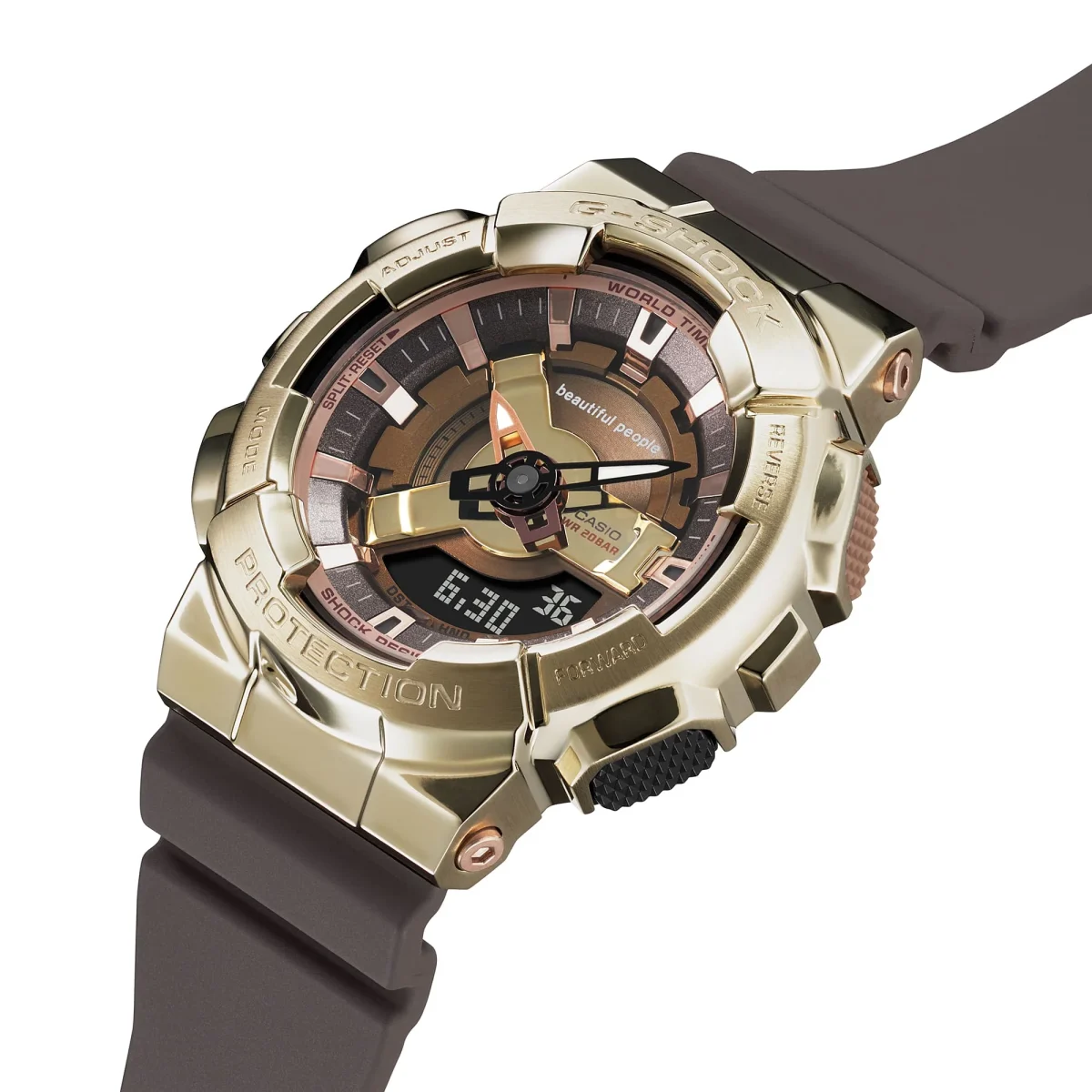 Casio G-Shock Limited Edition Dual Time Beautiful People 200M Gold Bezel, Brown Resin Band - GMS110BP-5A