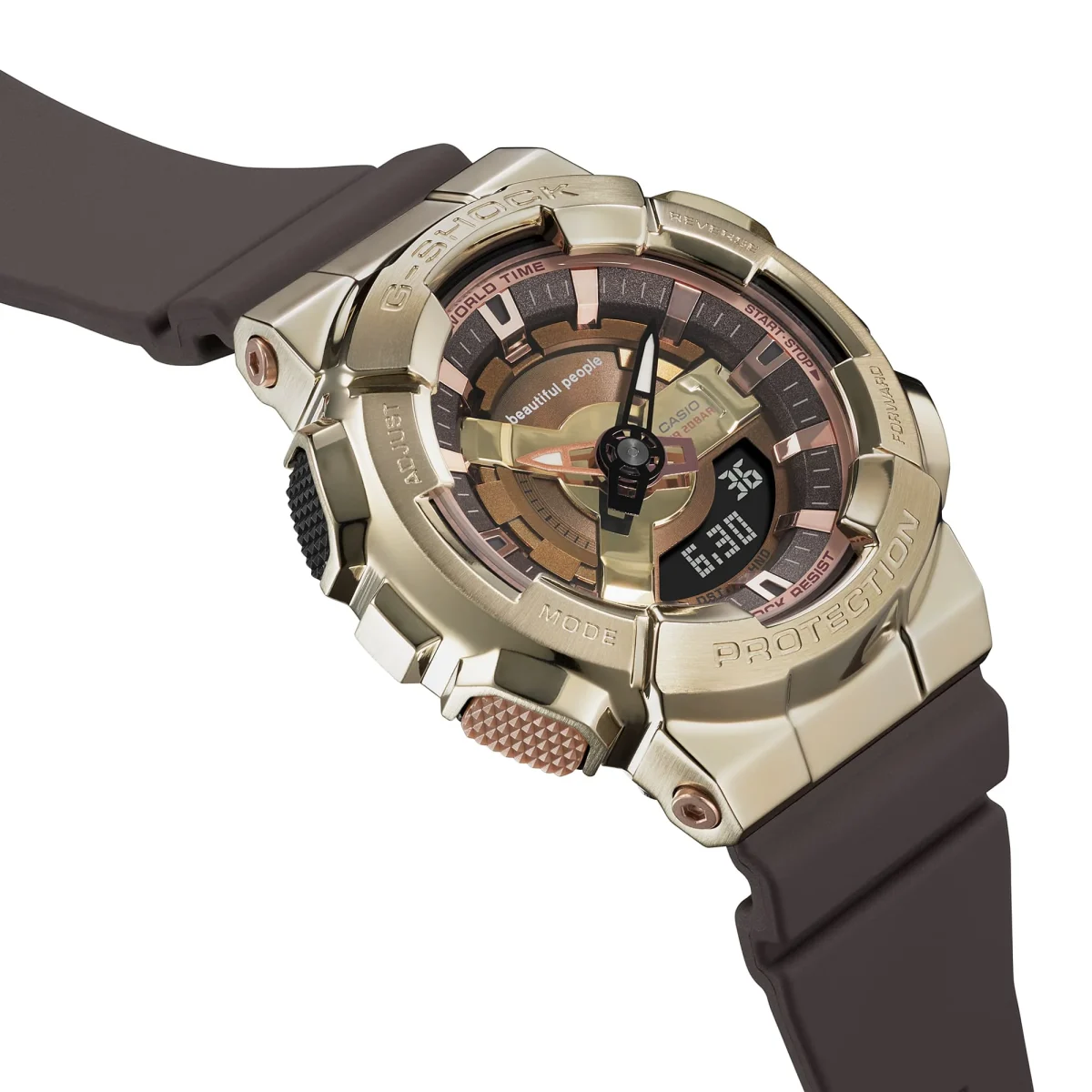 Casio G-Shock Limited Edition Dual Time Beautiful People 200M Gold Bezel, Brown Resin Band - GMS110BP-5A