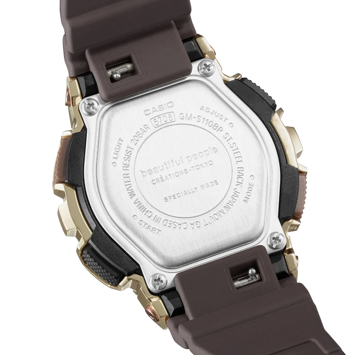 Casio G-Shock Limited Edition Dual Time Beautiful People 200M Gold Bezel, Brown Resin Band - GMS110BP-5A