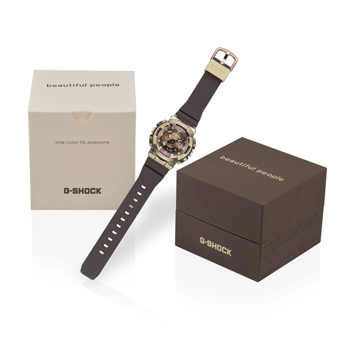 Casio G-Shock Limited Edition Dual Time Beautiful People 200M Gold Bezel, Brown Resin Band - GMS110BP-5A