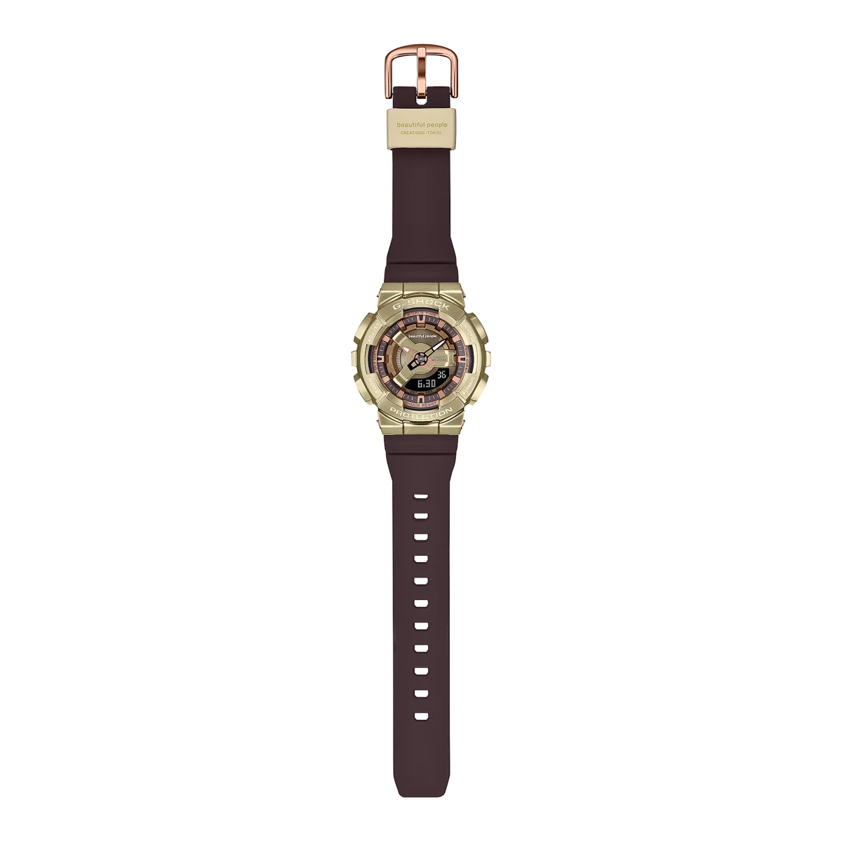 Casio G-Shock Limited Edition Dual Time Beautiful People 200M Gold Bezel, Brown Resin Band - GMS110BP-5A
