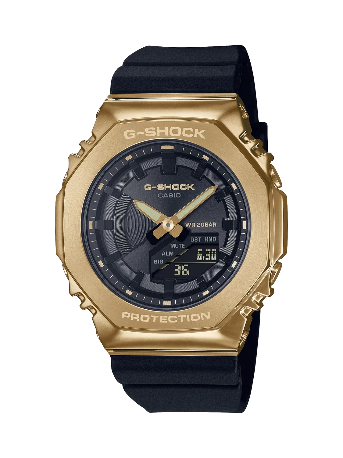 Casio G-Shock Mid Size Metal-Clad with Gold On Black In A Smaller Compact Profile - GMS2100GB-1A
