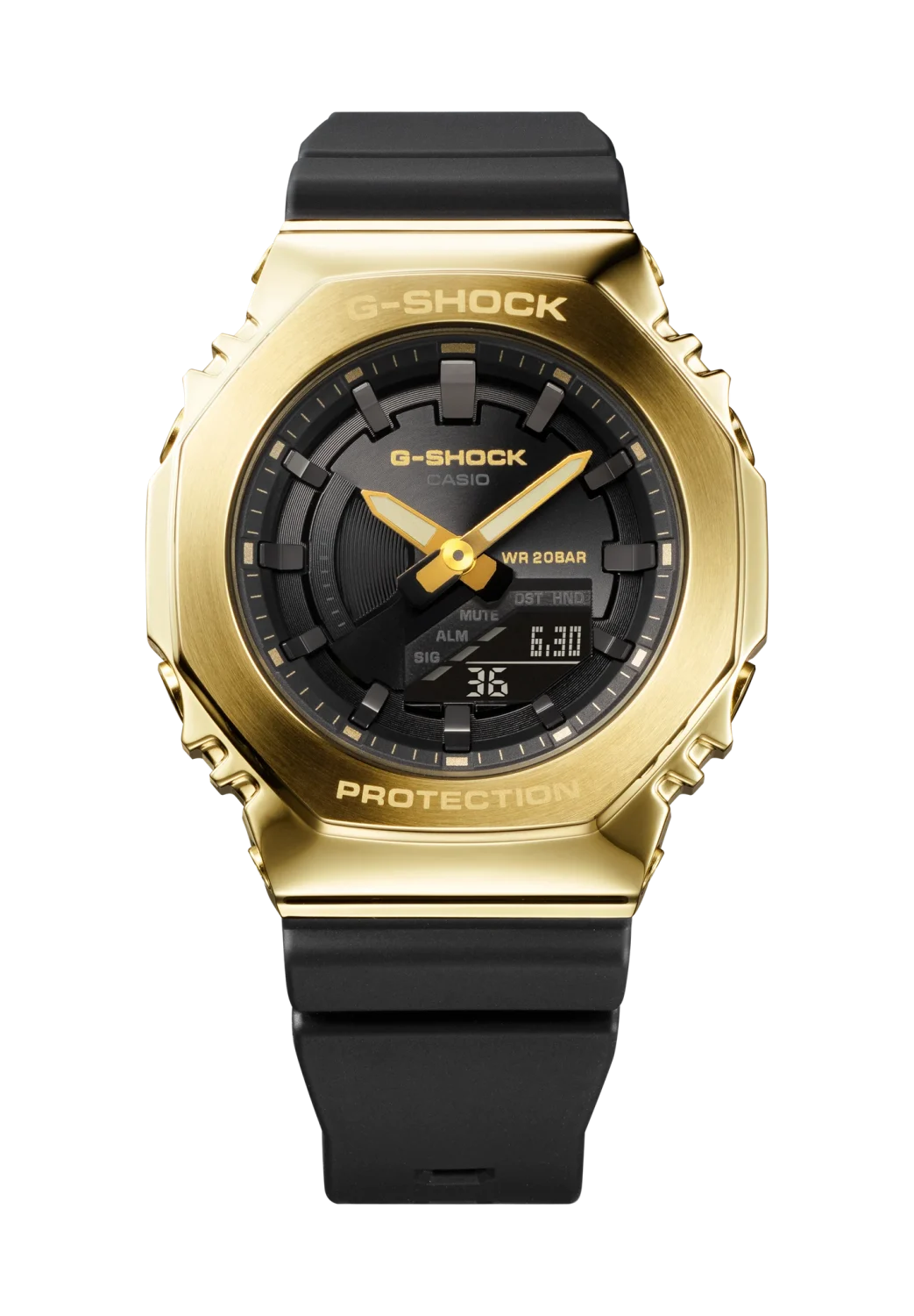 Casio G-Shock Mid Size Metal-Clad with Gold On Black In A Smaller Compact Profile - GMS2100GB-1A
