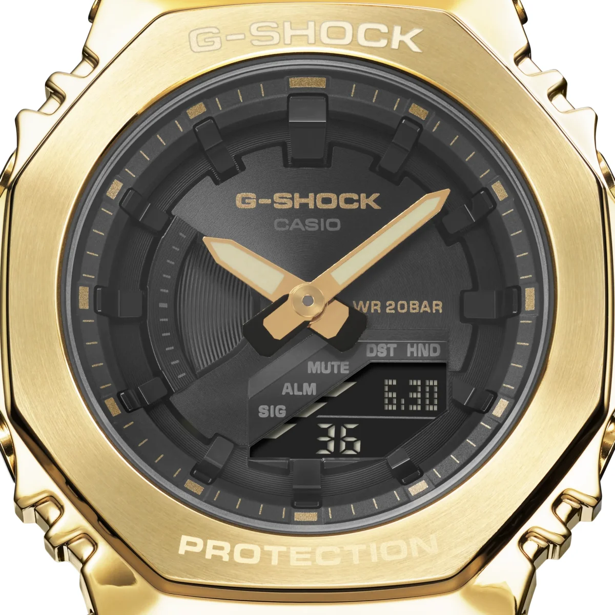 Casio G-Shock Mid Size Metal-Clad with Gold On Black In A Smaller Compact Profile - GMS2100GB-1A