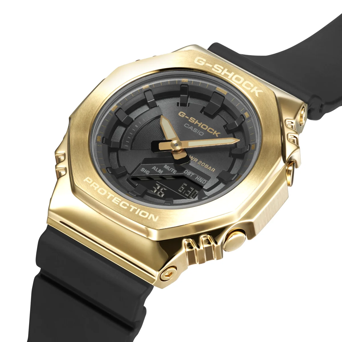Casio G-Shock Mid Size Metal-Clad with Gold On Black In A Smaller Compact Profile - GMS2100GB-1A