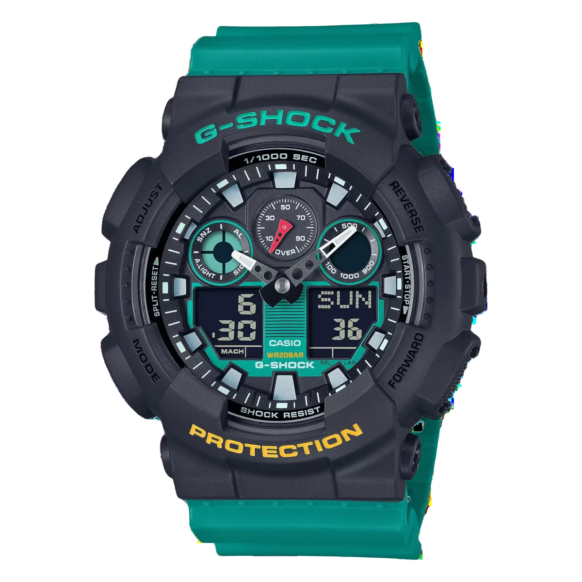 Casio G-Shock Mix Tapes Collection 200M WR Black Case, Green Resin Band - GA100MT-1A3