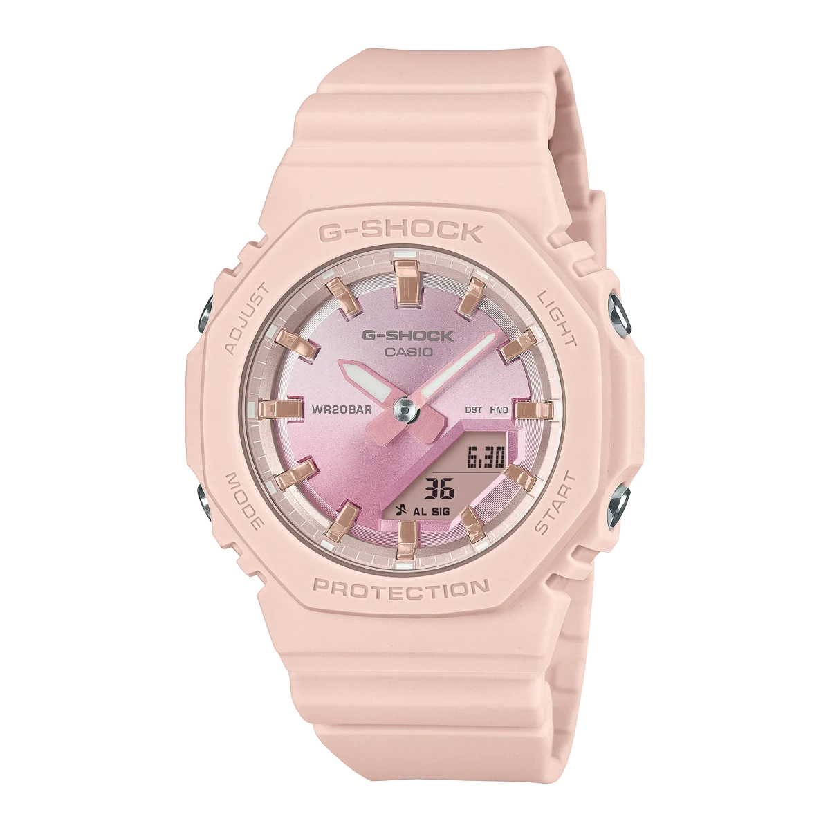 Casio G-Shock Womens Analog/Digital Midsize Sunset Glow Series 200m WR Pink Dial Pink Resin Band - GMAP2100SG-4A