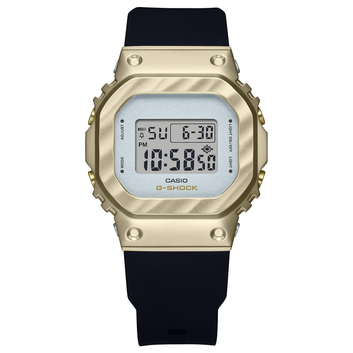 Casio G-Shock Womens Series Belle Courbe 200M WR Silver Dial, Gold Bezel, Black Resin Band Watch - GMS5600BC-1D