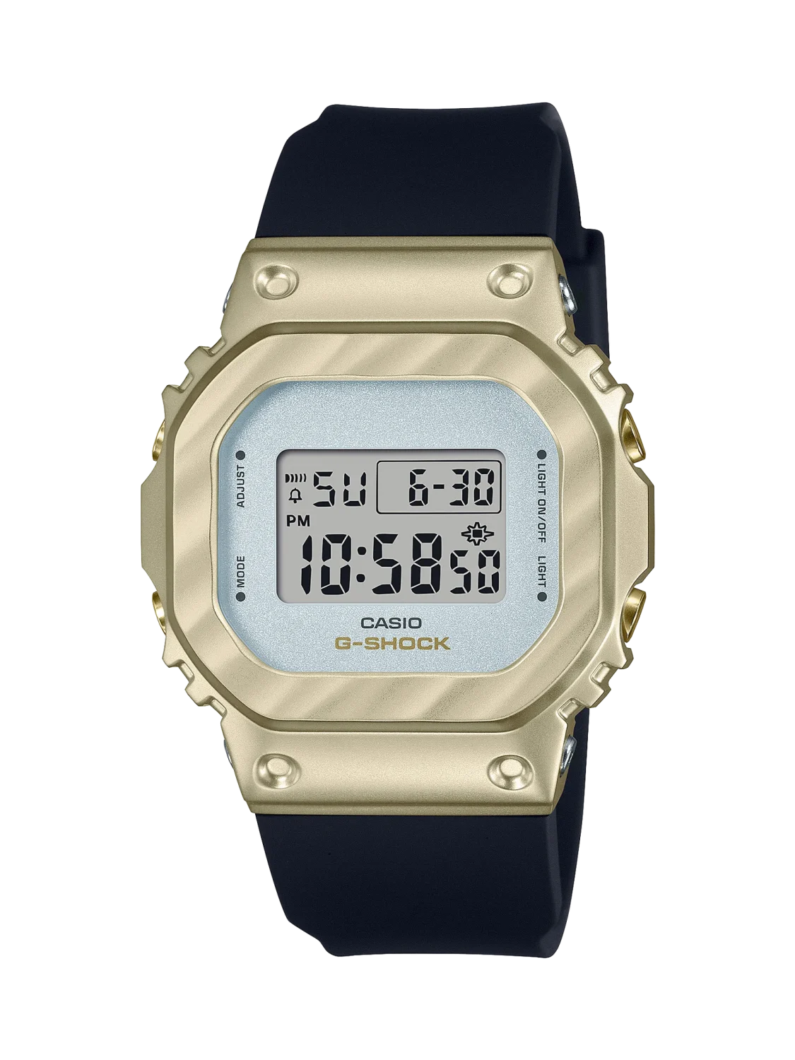 Casio G-Shock Womens Series Belle Courbe 200M WR Silver Dial, Gold Bezel, Black Resin Band Watch - GMS5600BC-1D
