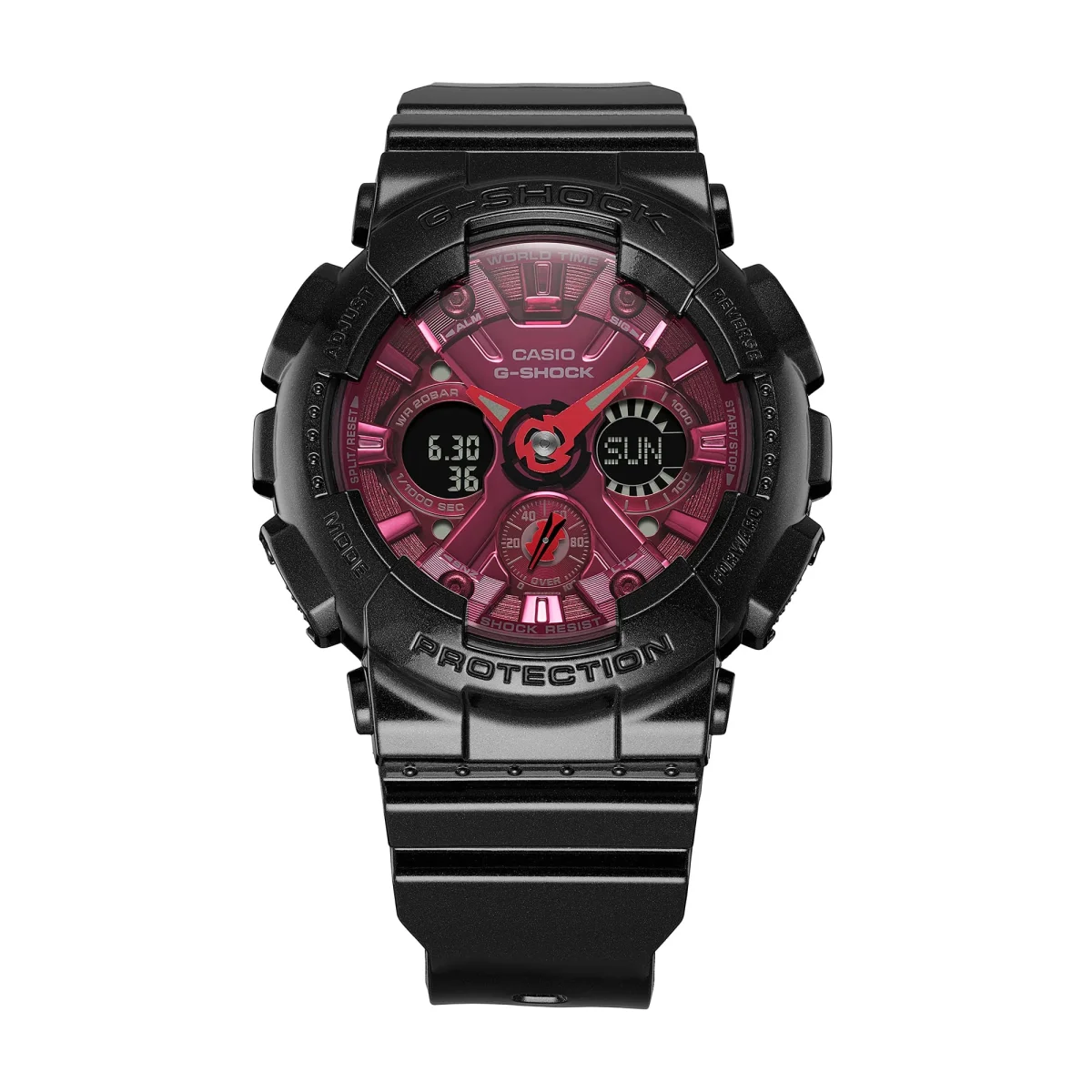 Casio G-Shock Womens Series Red & Black 200M WR Red Dial Black Resin Band Watch - GMAS120RB-1A