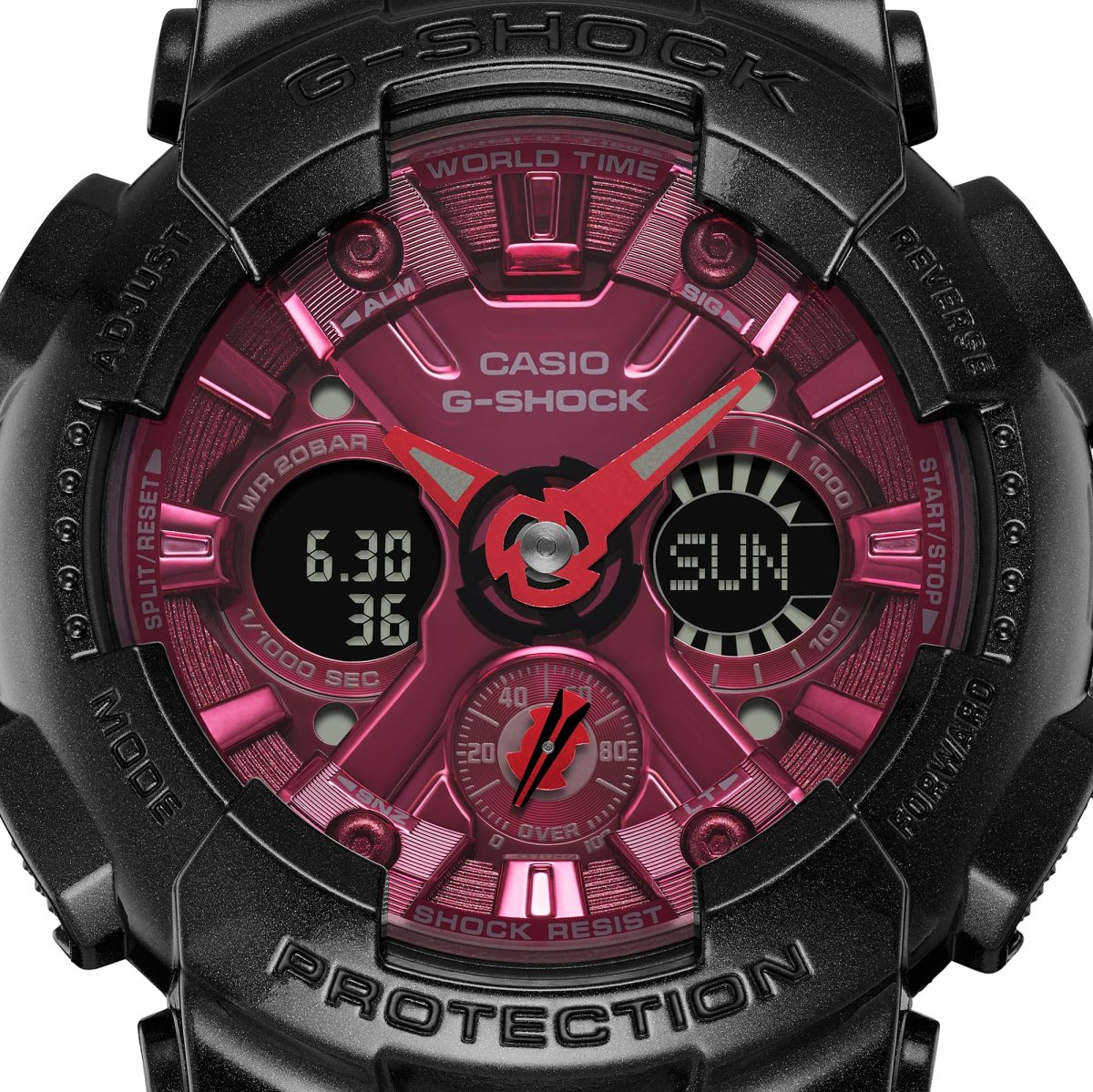 Casio G-Shock Womens Series Red & Black 200M WR Red Dial Black Resin Band Watch - GMAS120RB-1A