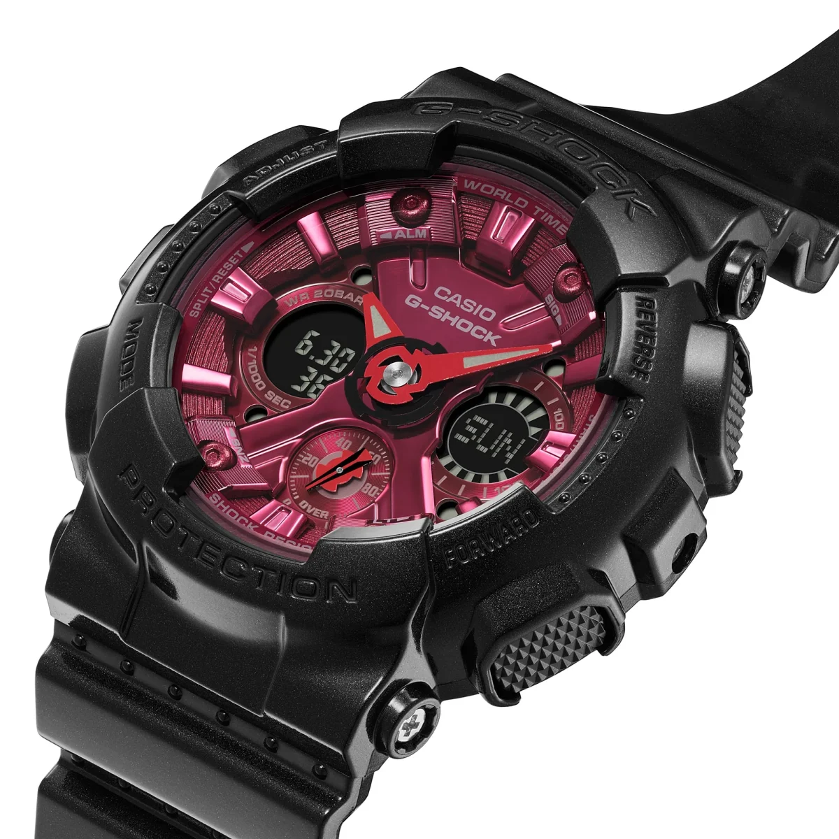 Casio G-Shock Womens Series Red & Black 200M WR Red Dial Black Resin Band Watch - GMAS120RB-1A