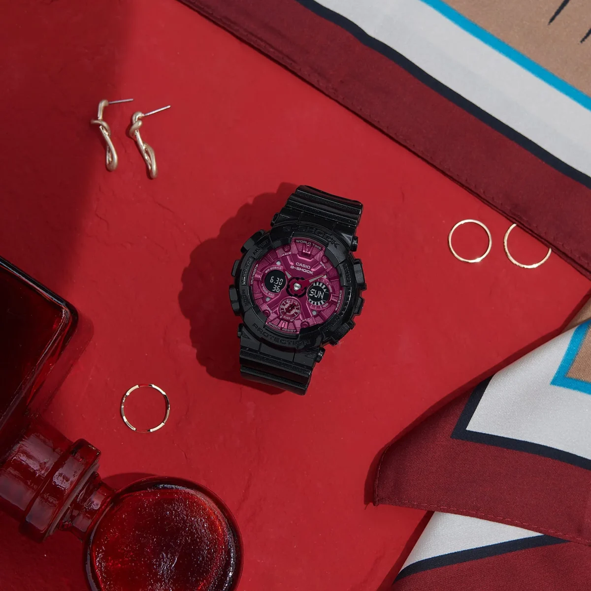 Casio G-Shock Womens Series Red & Black 200M WR Red Dial Black Resin Band Watch - GMAS120RB-1A
