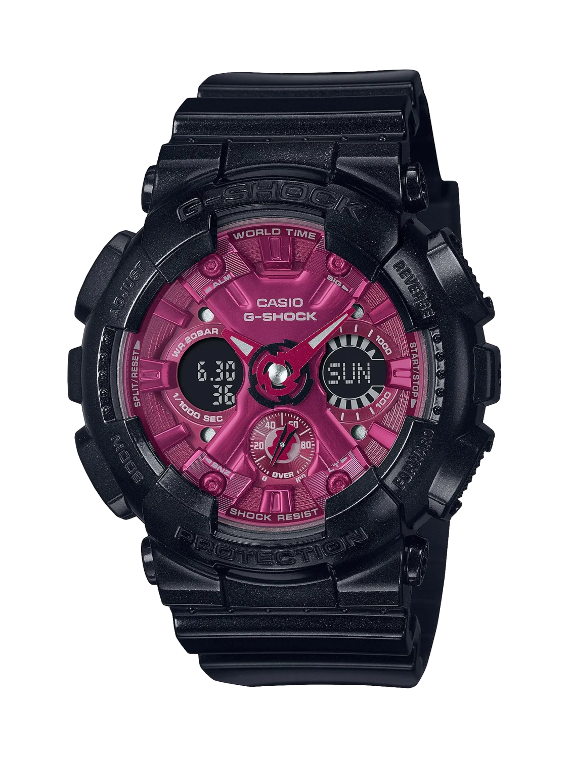 Casio G-Shock Womens Series Red & Black 200M WR Red Dial Black Resin Band Watch - GMAS120RB-1A