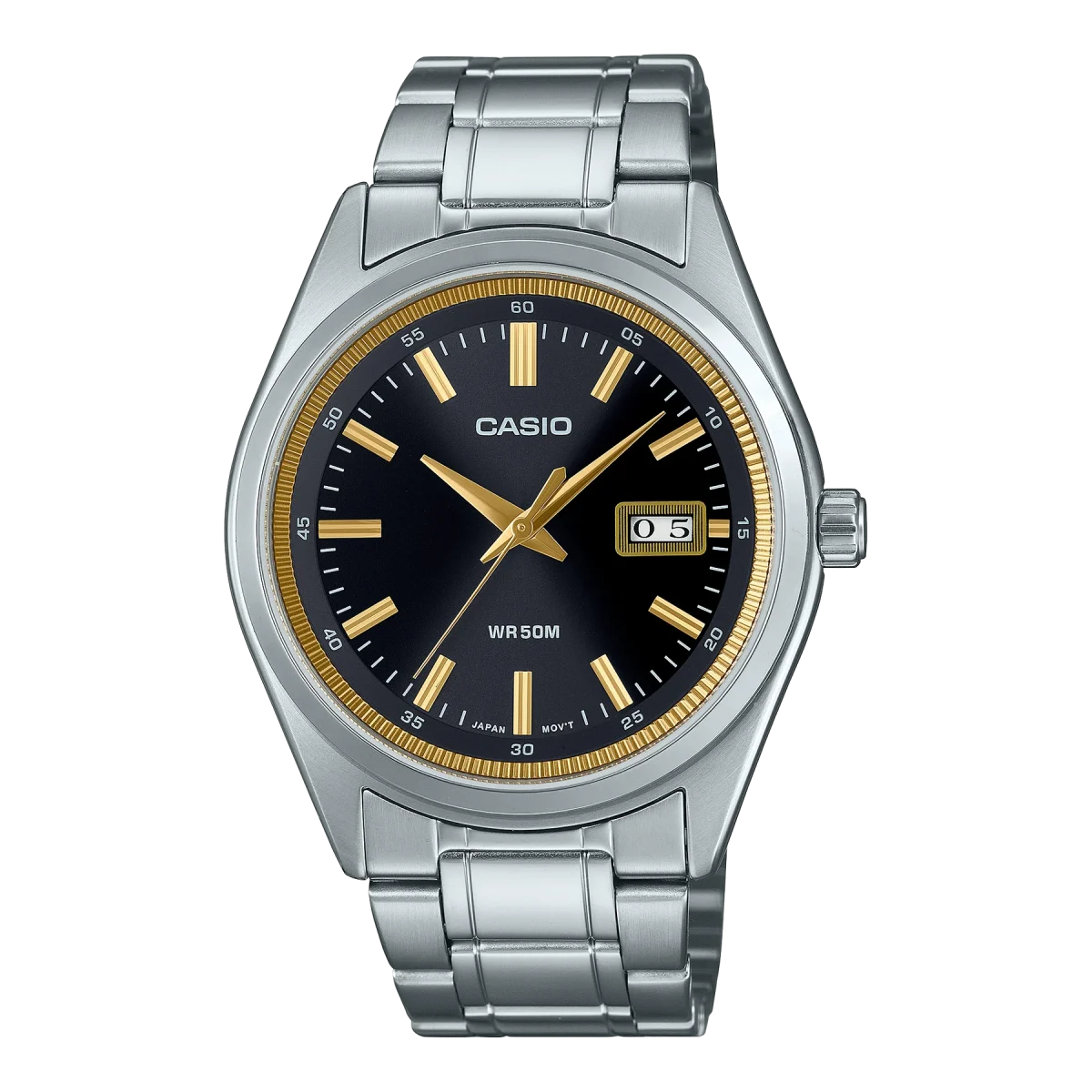 Casio Gents Analog Black Dial, Stainless Steel Case & Band - MTPB180D-1A2
