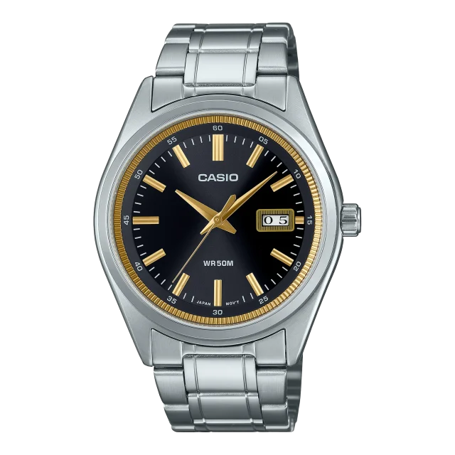 Casio Gents Analog Black Dial, Stainless Steel Case & Band - MTPB180D-1A2