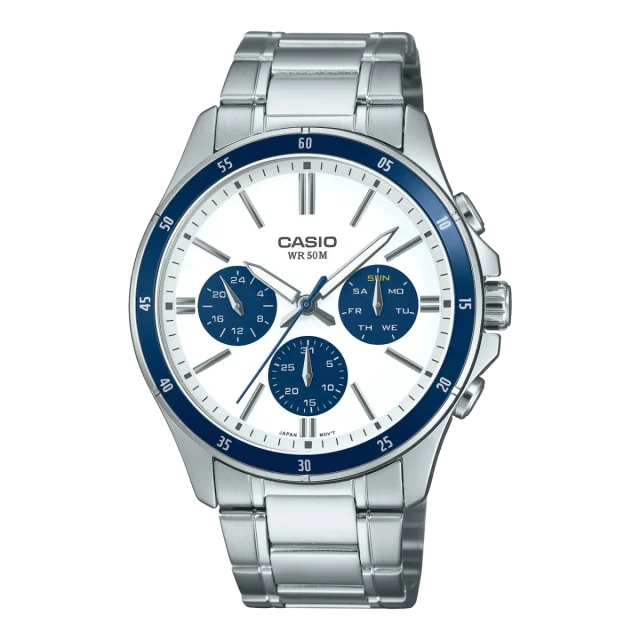 Casio Gents Analog Chronograph Dial White Dial, Stainless Steel Case & Band - MTP1374D-7A2
