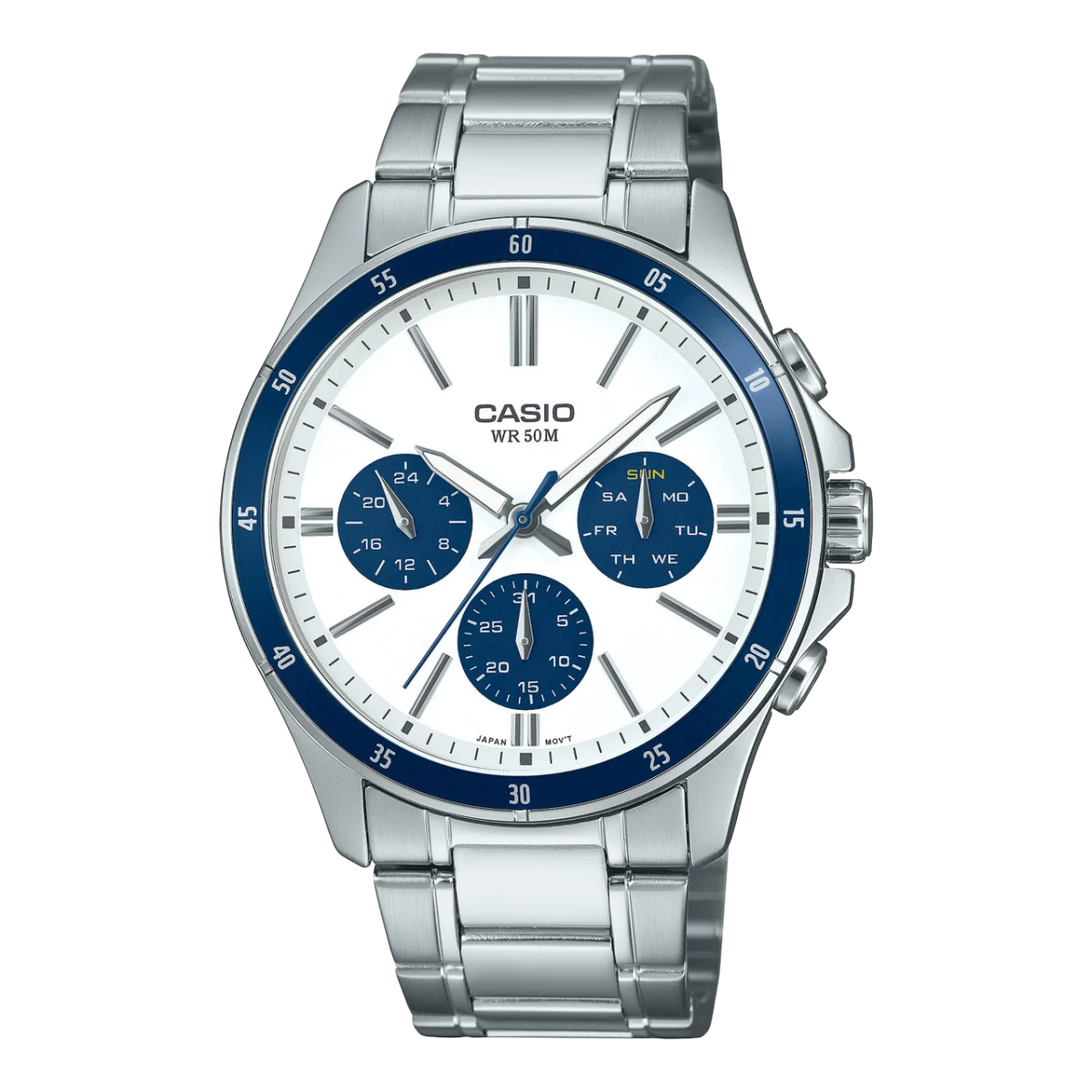 Casio Gents Analog Chronograph Dial White Dial, Stainless Steel Case & Band - MTP1374D-7A2