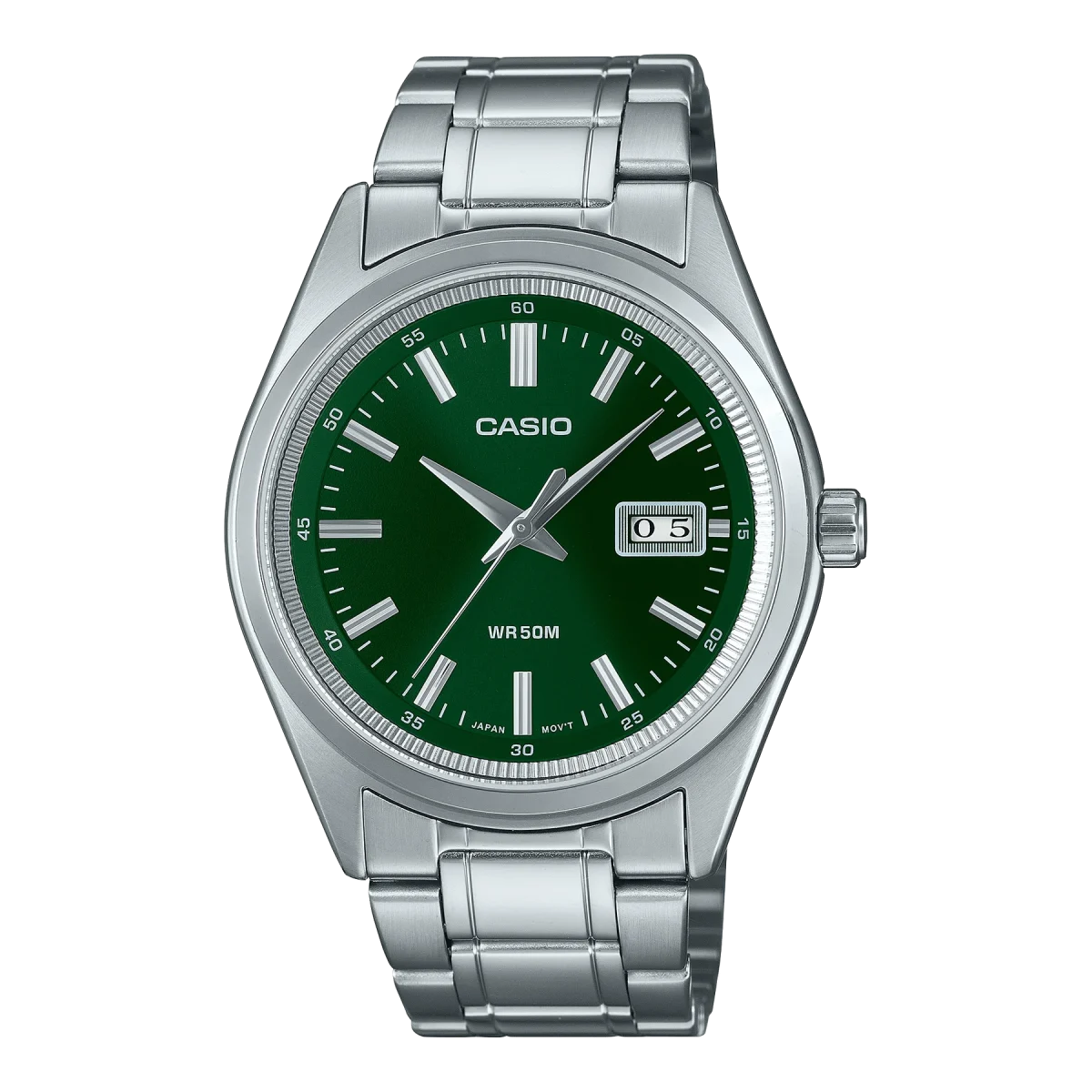 Casio Gents Analog Green Dial, Stainless Steel Case & Band - MTPB180D-3A