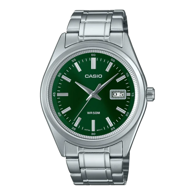 Casio Gents Analog Green Dial, Stainless Steel Case & Band - MTPB180D-3A