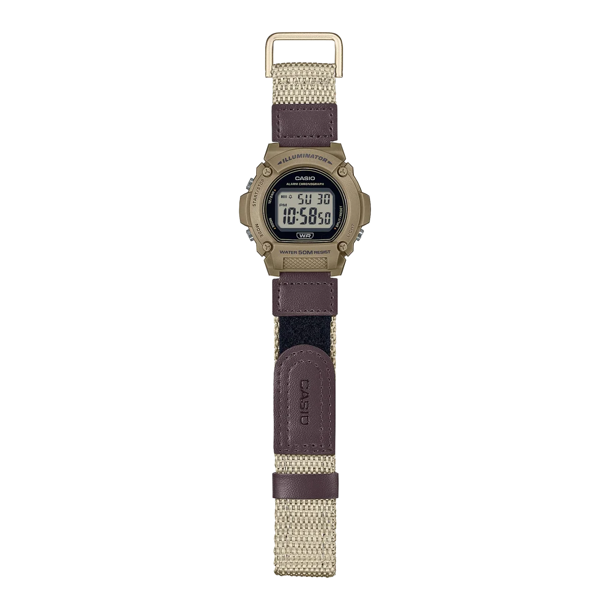 Casio Gents Digital Brown Velcro-Fastening Band 50M WR Watch - W219HB-5A