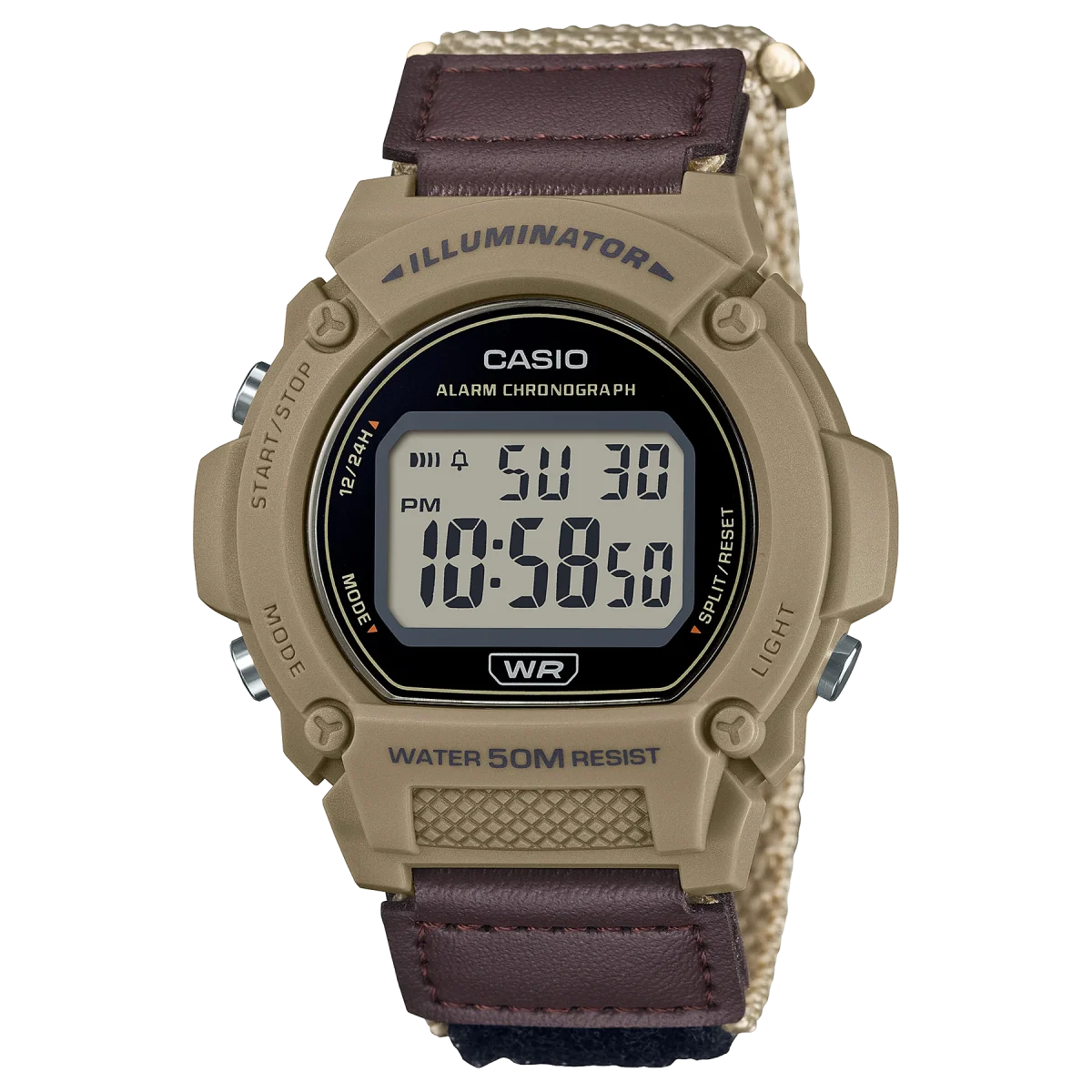 Casio Gents Digital Brown Velcro-Fastening Band 50M WR Watch - W219HB-5A