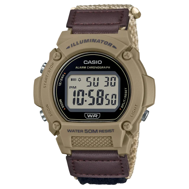 Casio Gents Digital Brown Velcro-Fastening Band 50M WR Watch - W219HB-5A