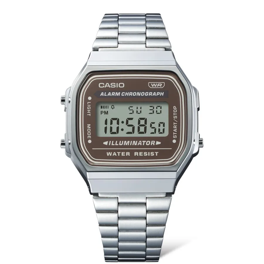 Casio Gents Digital Tranquil Urban WR Burgundy Face Stainless Steel Band - A168WA-5A