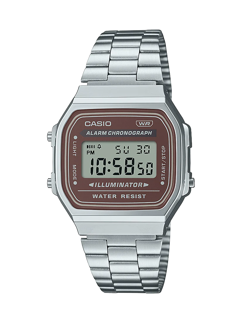 Casio Gents Digital Tranquil Urban WR Burgundy Face Stainless Steel Band - A168WA-5A