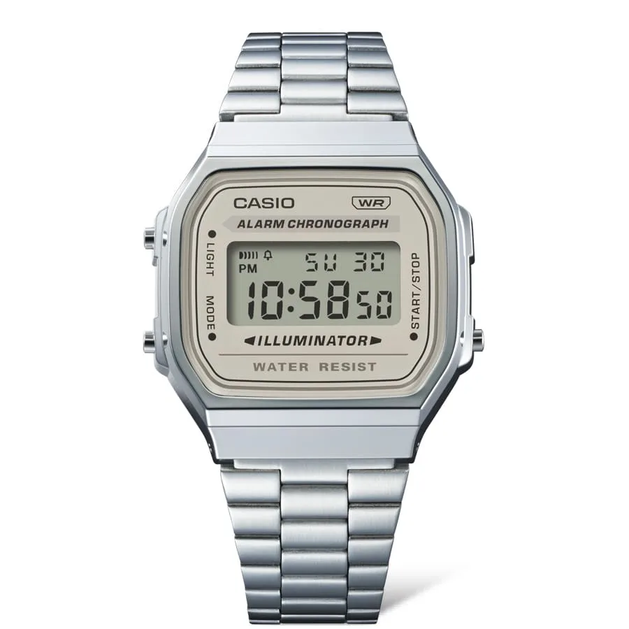 Casio Gents Digital Tranquil Urban WR Cream Face Stainless Steel Band - A168WA-8A