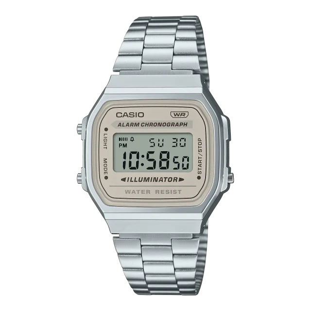 Casio Gents Digital Tranquil Urban WR Cream Face Stainless Steel Band - A168WA-8A