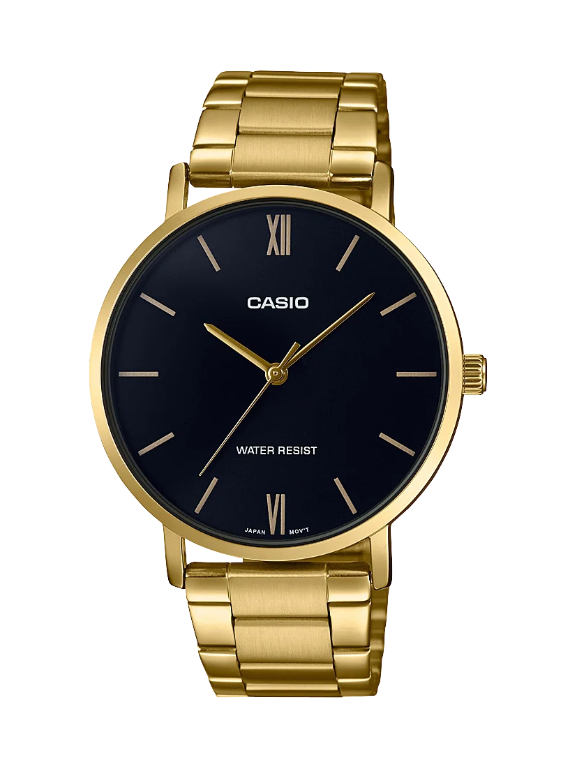 Casio Mens Analogue Stainless Steel Black Dial Watch - MTPVT01G-1B