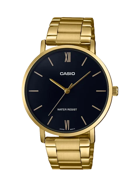 Casio Mens Analogue Stainless Steel Black Dial Watch - MTPVT01G-1B