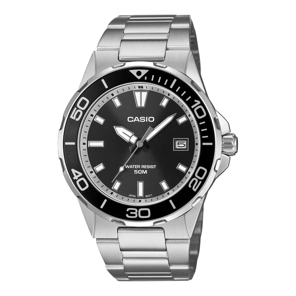 Casio MTD145D-1A Men's Stainless Steel Black Dial Analogue Watch – 50M Water Resistant
