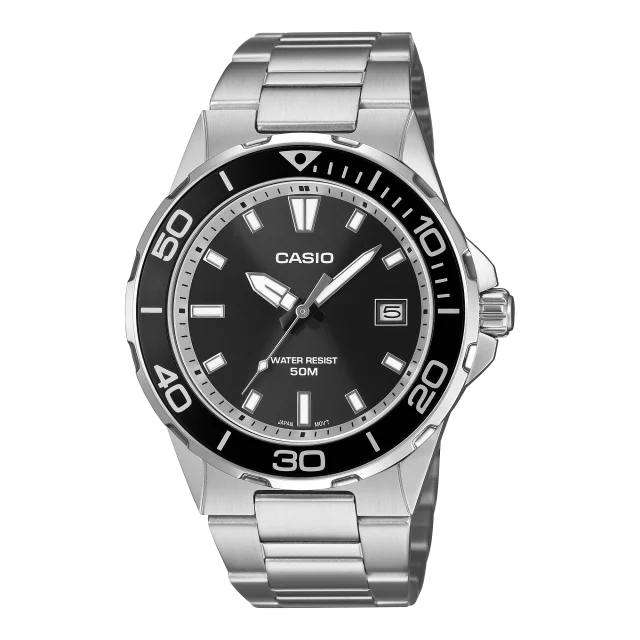 Casio MTD145D-1A Men's Stainless Steel Black Dial Analogue Watch – 50M Water Resistant