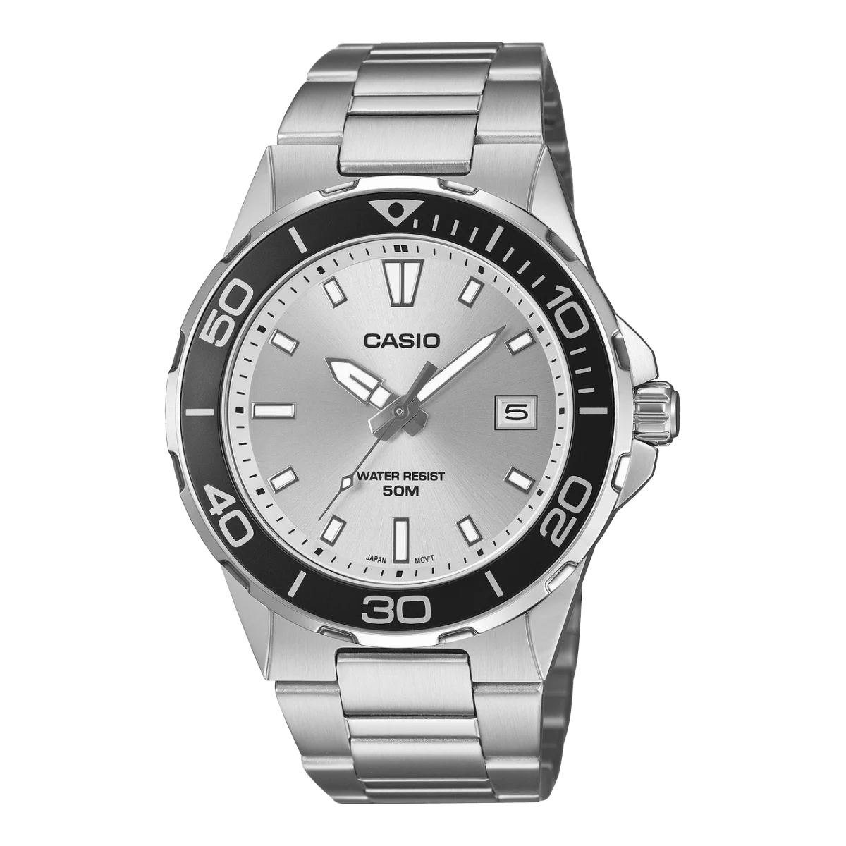 Casio MTD145D-7A Men's Stainless Steel Silver Dial Analogue Watch – 50M Water Resistant