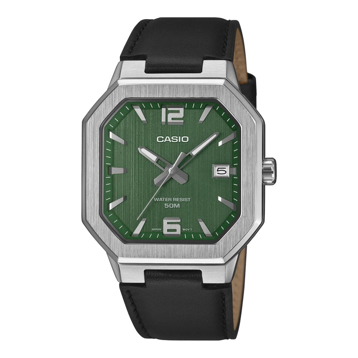 Casio MTP-B195L-3A Men's Green Dial Leather Strap Watch