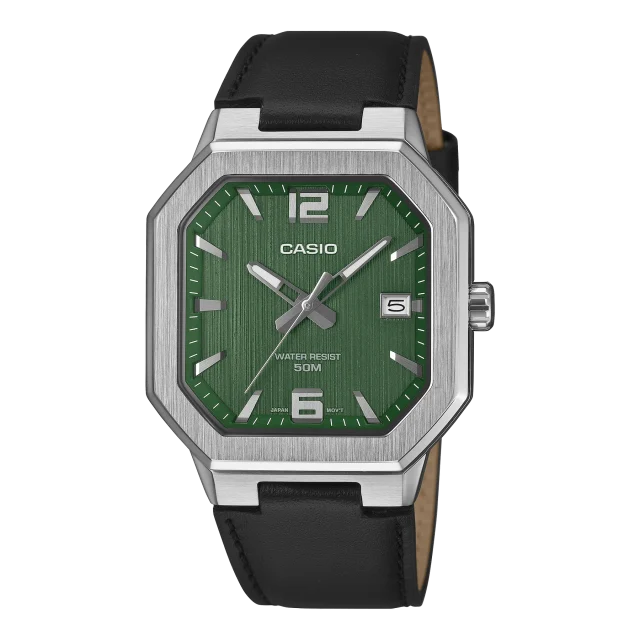Casio MTP-B195L-3A Men's Green Dial Leather Strap Watch
