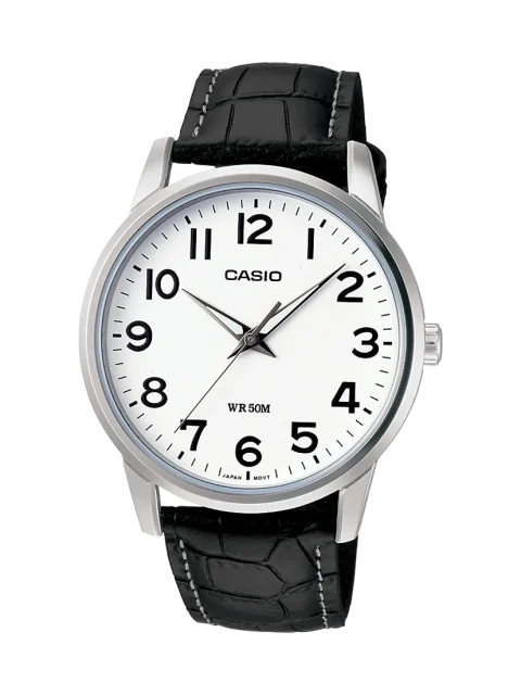 Casio MTP1303L-7B Classic Analogue Leather Strap Watch Casio MTP1303L-7B White Dial Black Leather Strap Analogue Watch
